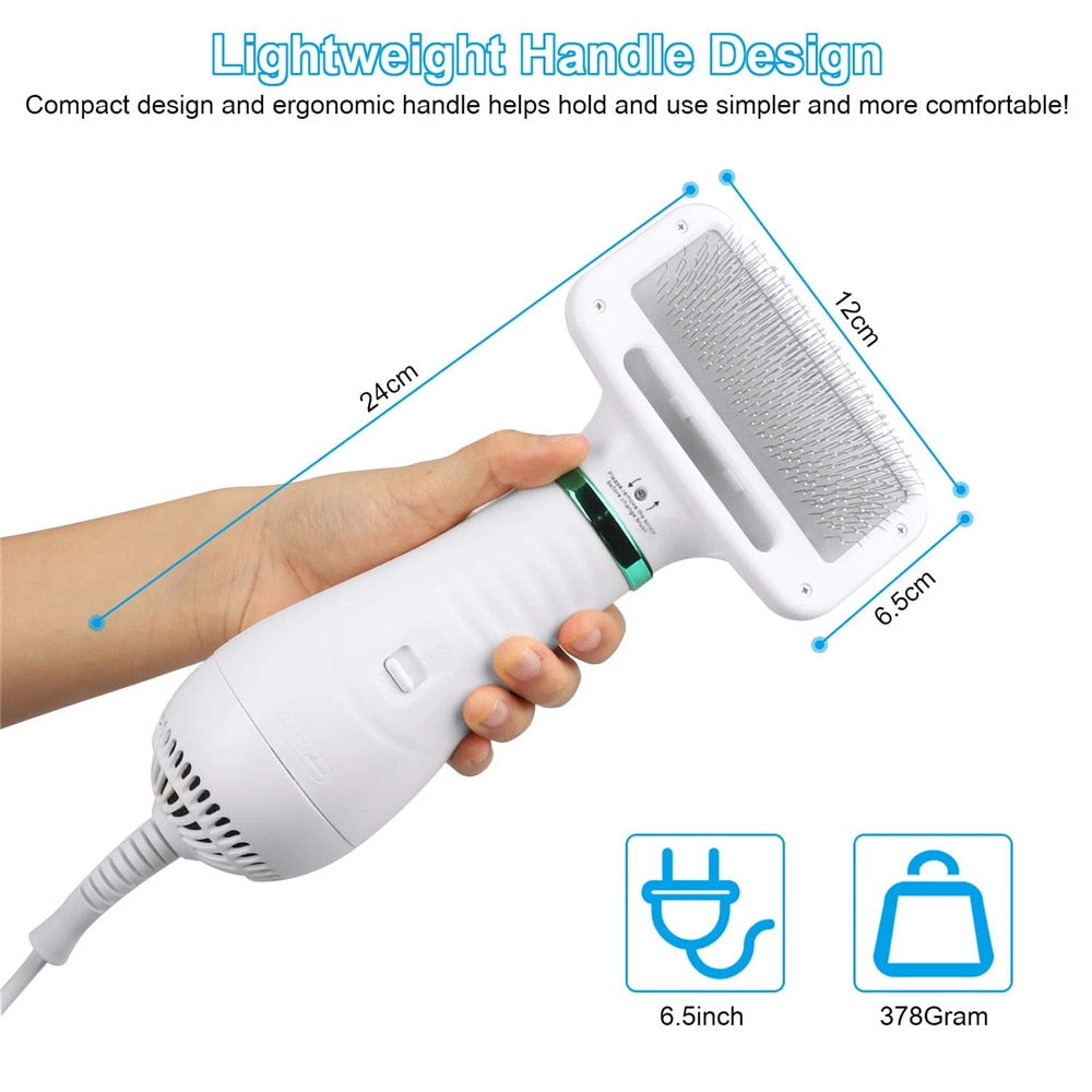 2-in-1 Dog Hair Dryer & Grooming Comb – Quiet, Portable Pet Blow Dryer