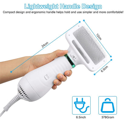 2-in-1 Dog Hair Dryer & Grooming Comb – Quiet, Portable Pet Blow Dryer