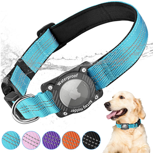 LuxTails Waterproof Reflective Dog Collar with AirTag Holder
