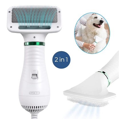2-in-1 Dog Hair Dryer & Grooming Comb – Quiet, Portable Pet Blow Dryer