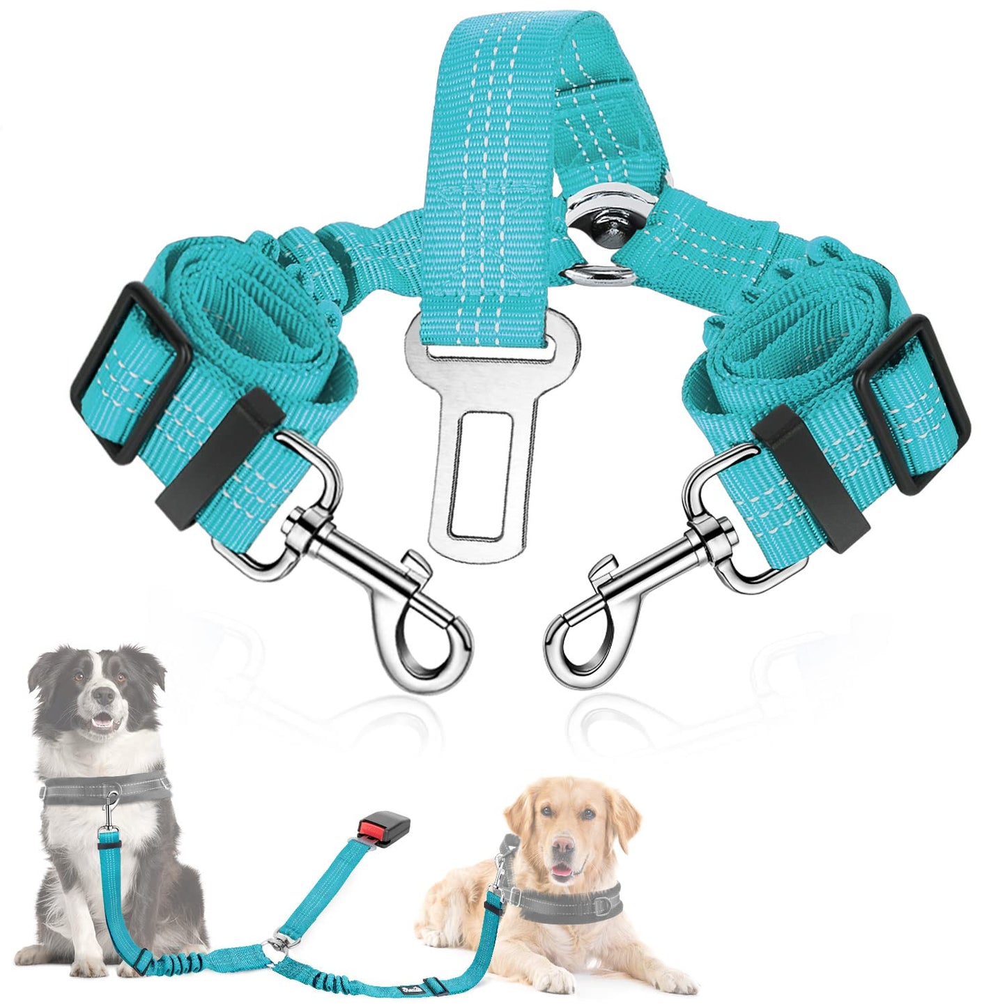 LuxTails Double Dog Seat Belt – Reflective Y-Shape Bungee Safety Leash