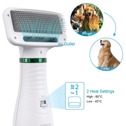 2-in-1 Dog Hair Dryer & Grooming Comb – Quiet, Portable Pet Blow Dryer
